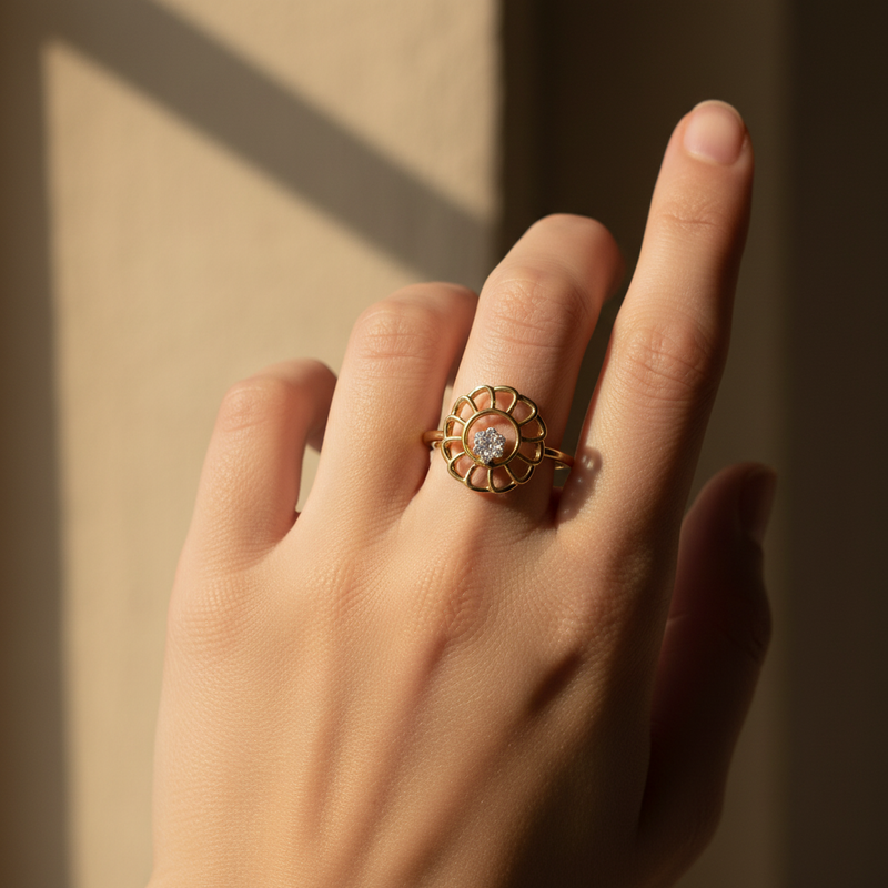 Diamond Floral Openwork Ring
