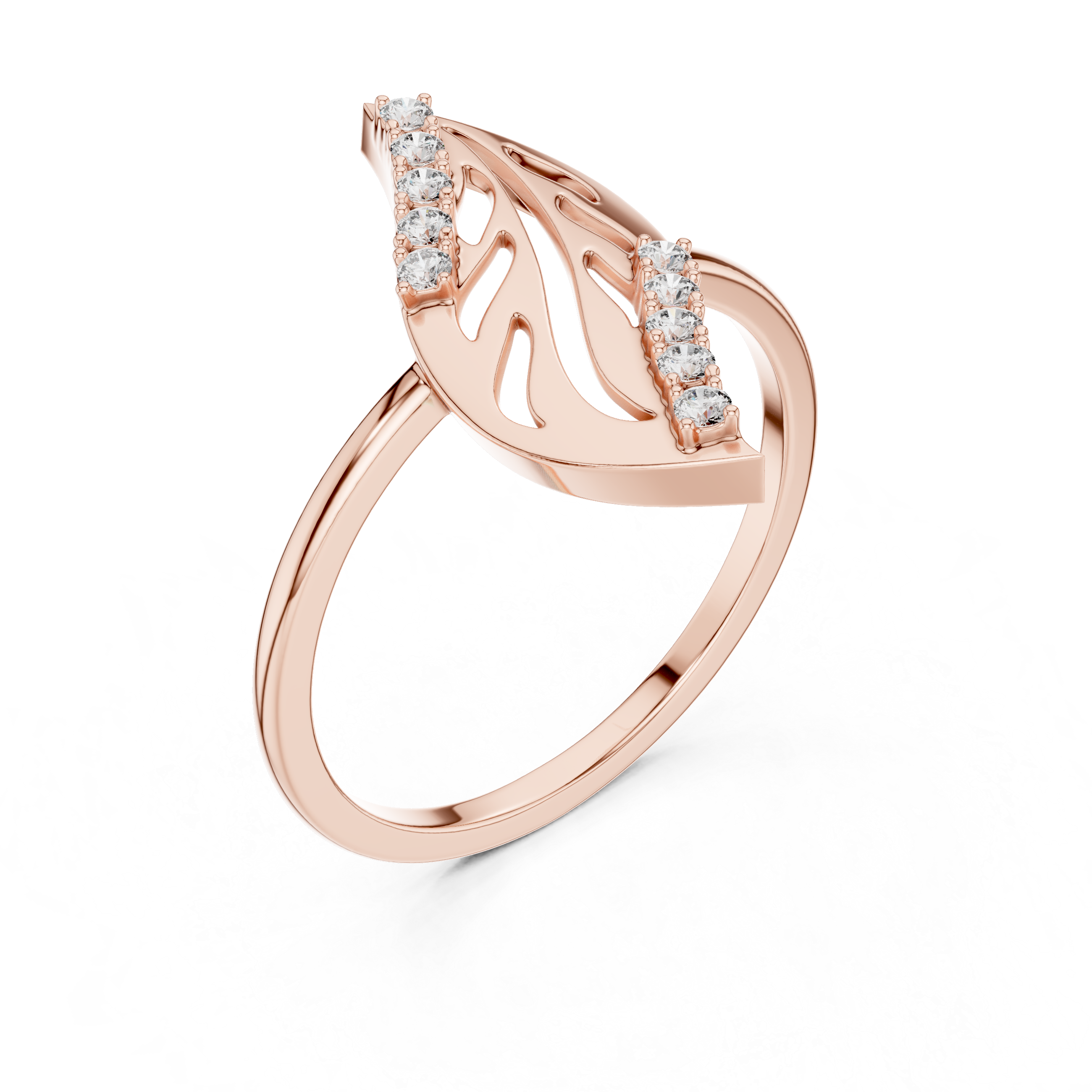 Modern Leaf Design Diamond Ring
