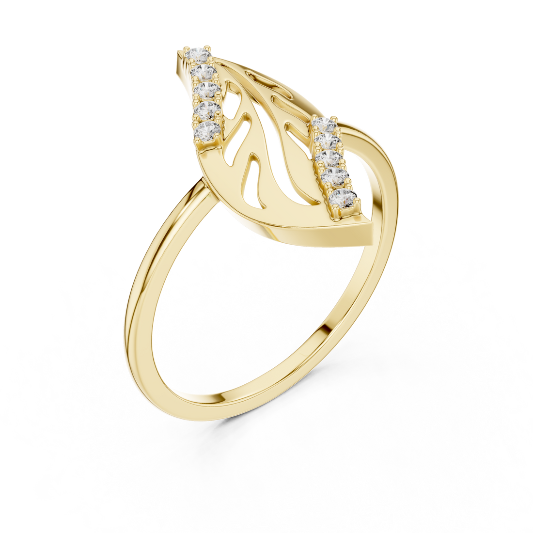 Modern Leaf Design Diamond Ring