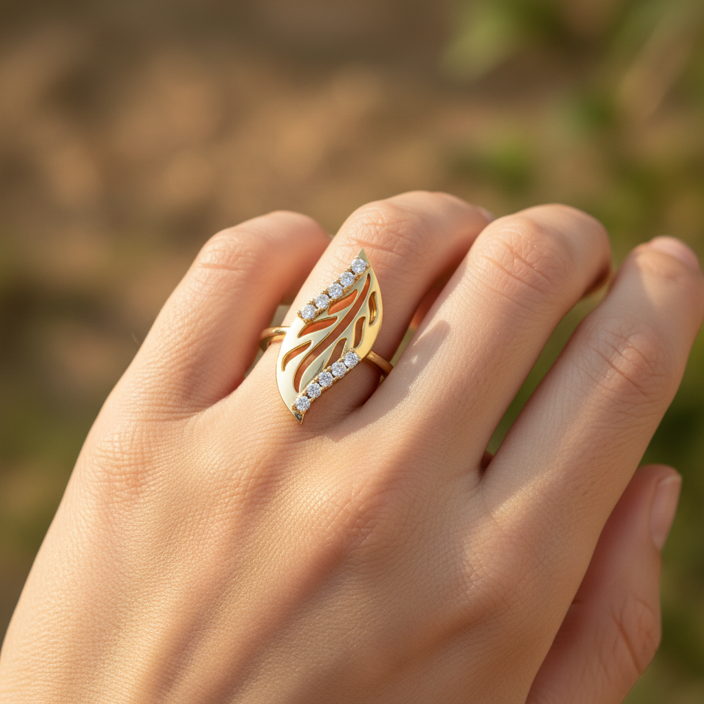 Modern Leaf Design Diamond Ring