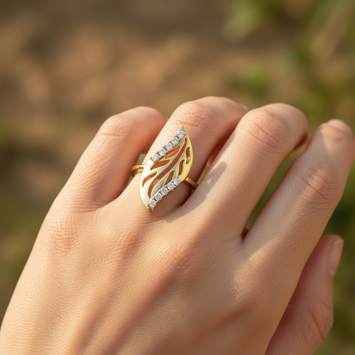 Modern Leaf Design Diamond Ring