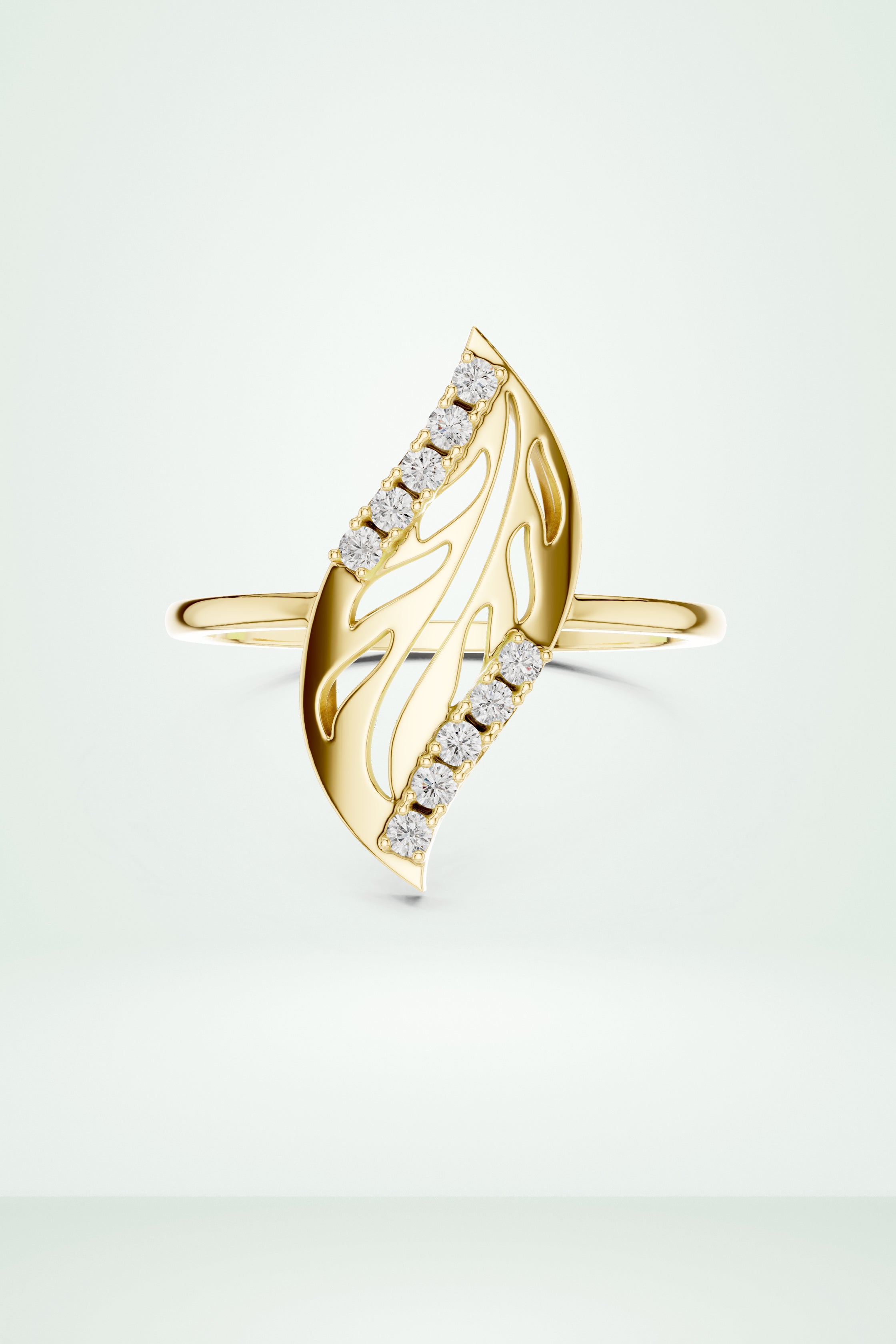 Modern Leaf Design Diamond Ring