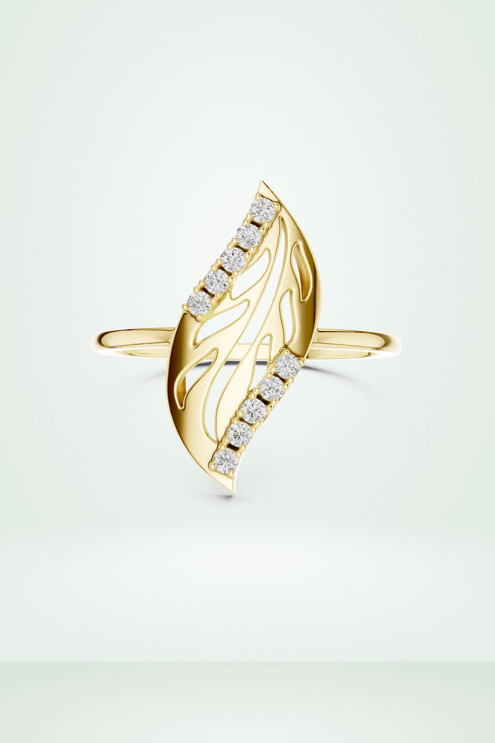 Modern Leaf Design Diamond Ring