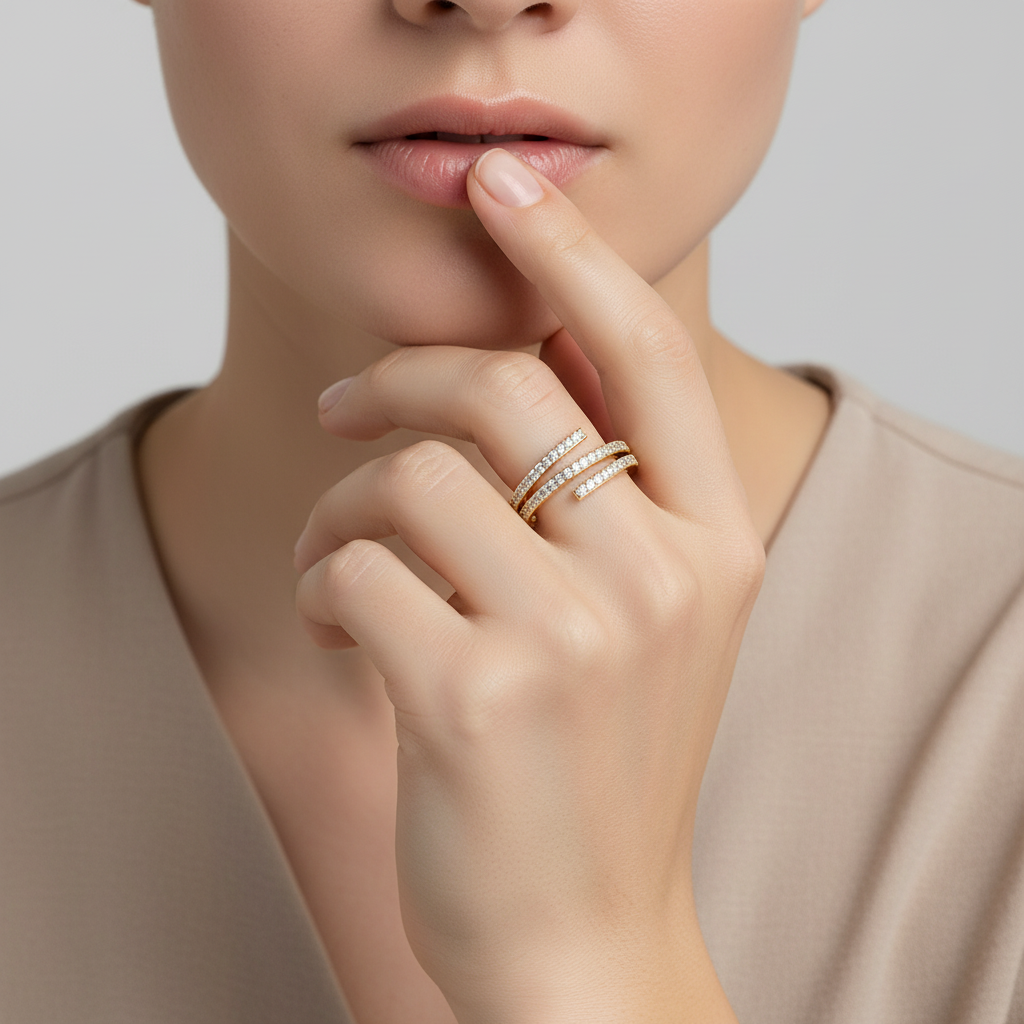 Double-Row Pave Diamond Wrap Ring