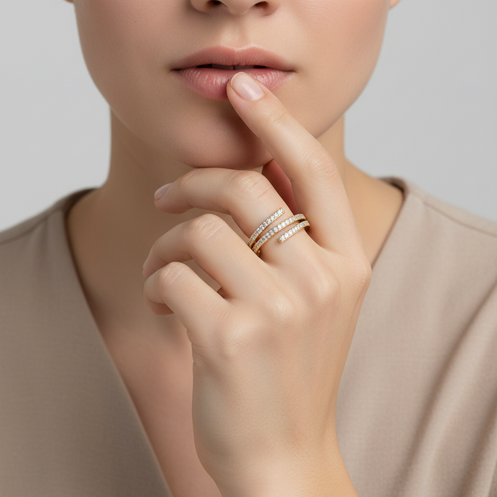 Double-Row Pave Diamond Wrap Ring