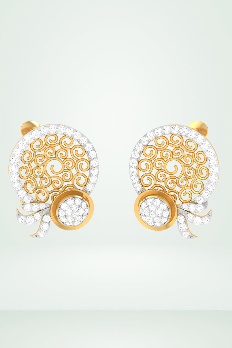 Filigree And Diamond Accent Designer Earring