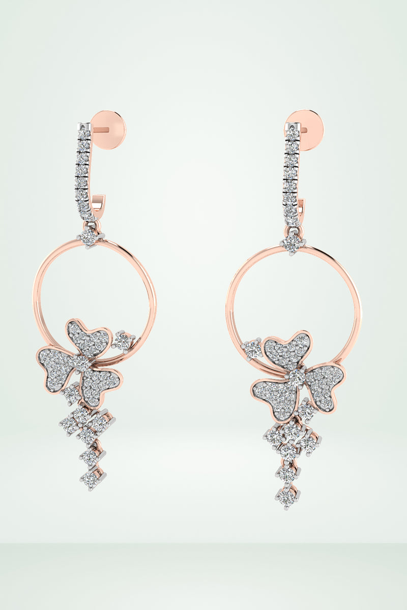 Floral Hoop Drop Diamond Earring