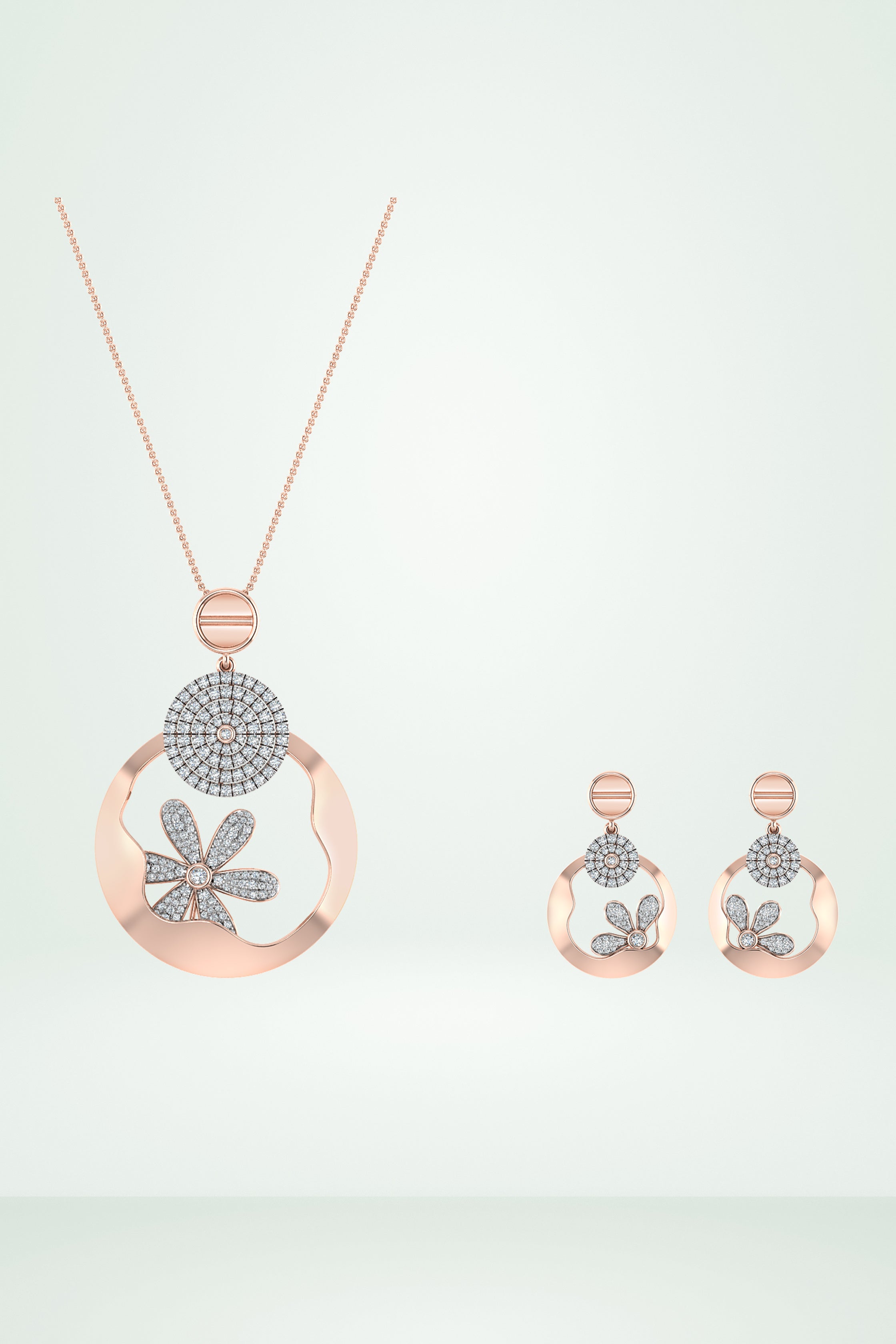 Flower Cutout Circle Pendant Set