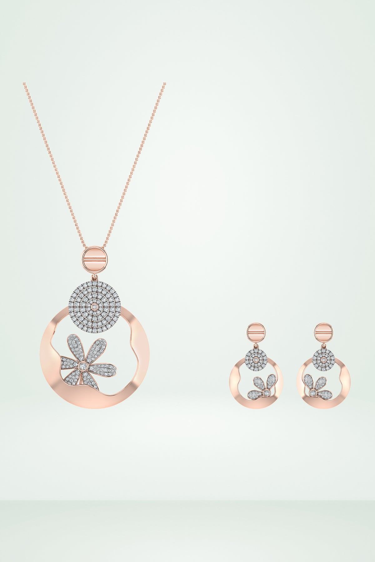 Flower Cutout Circle Pendant Set