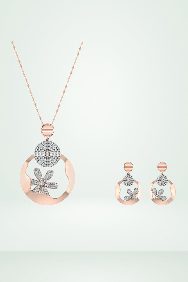 Flower Cutout Circle Pendant Set