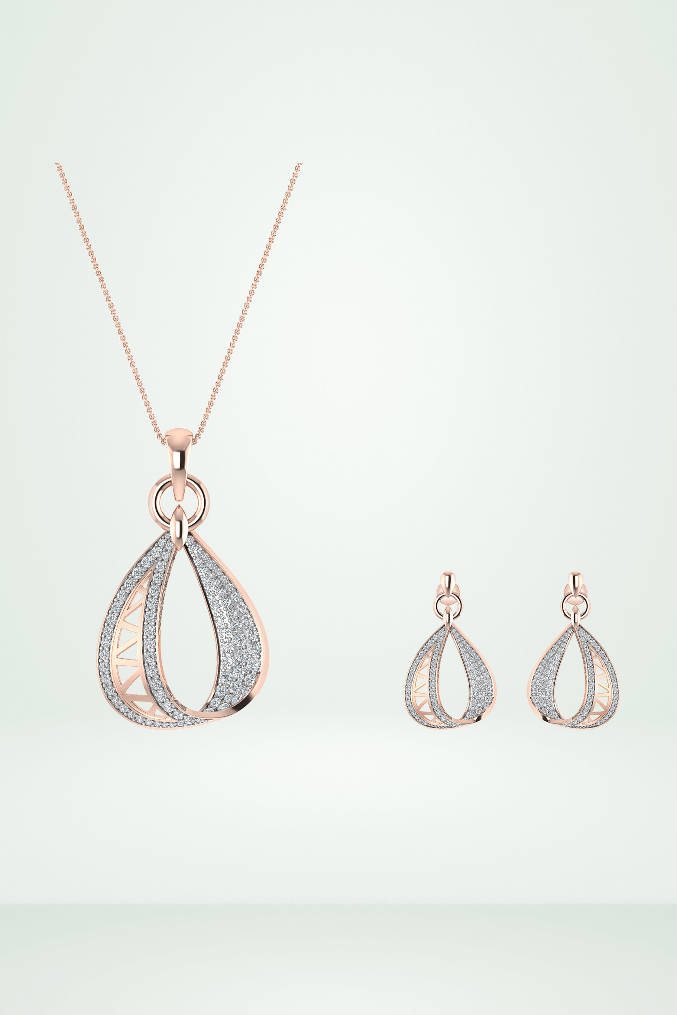 Layered Diamond Teardrop Pendant Set