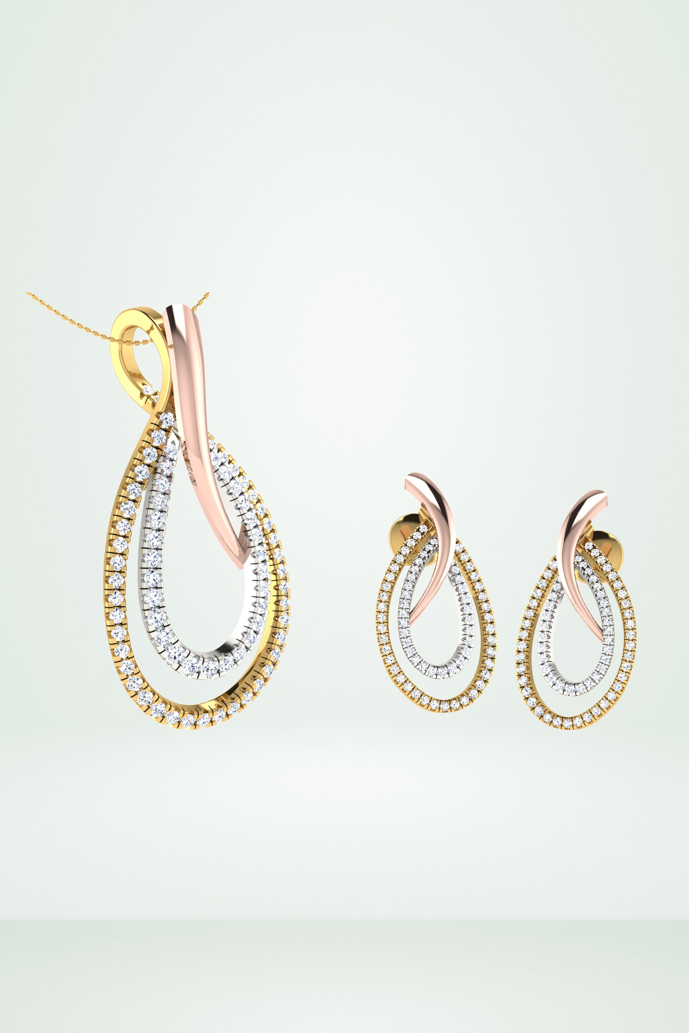 Riaagh Dual-Tone Pave Diamond Teardrop Pendant