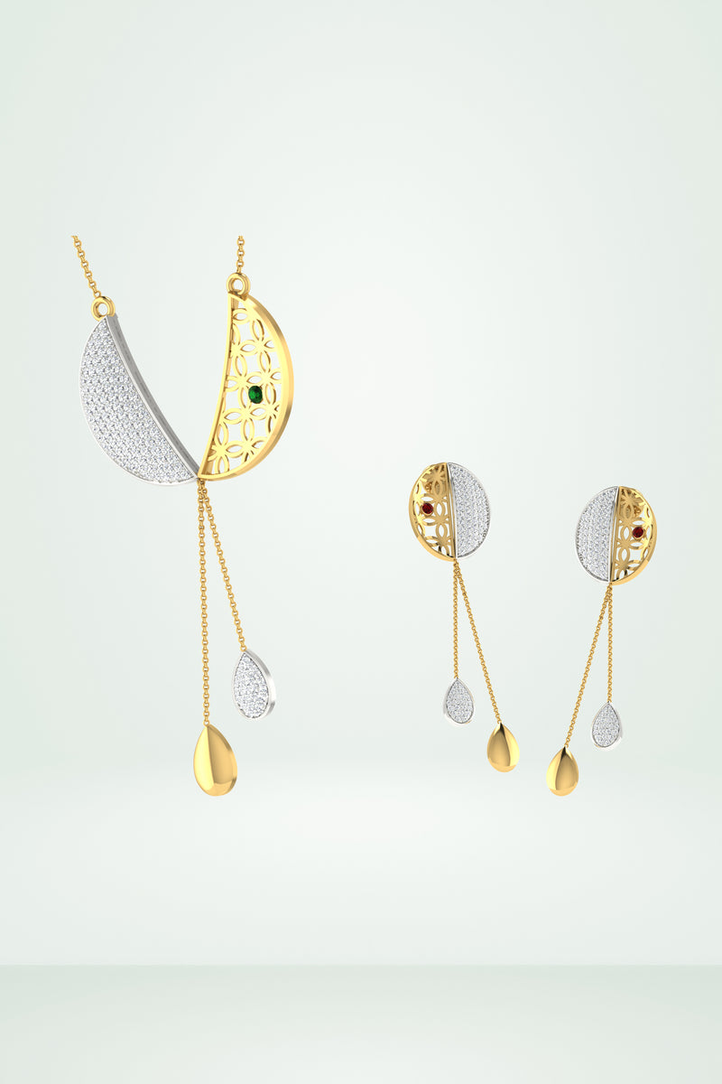 Pave Diamond Chain Drop Pendant Set