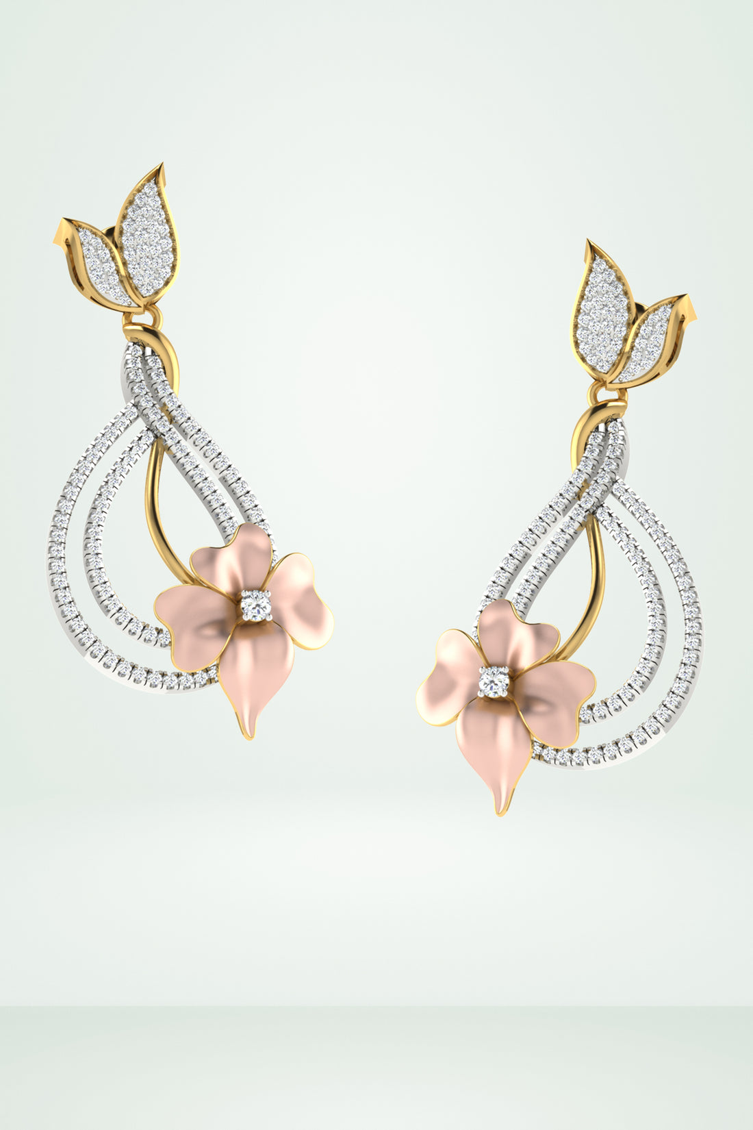 Diamond Teardrop With Floral Accent Earring