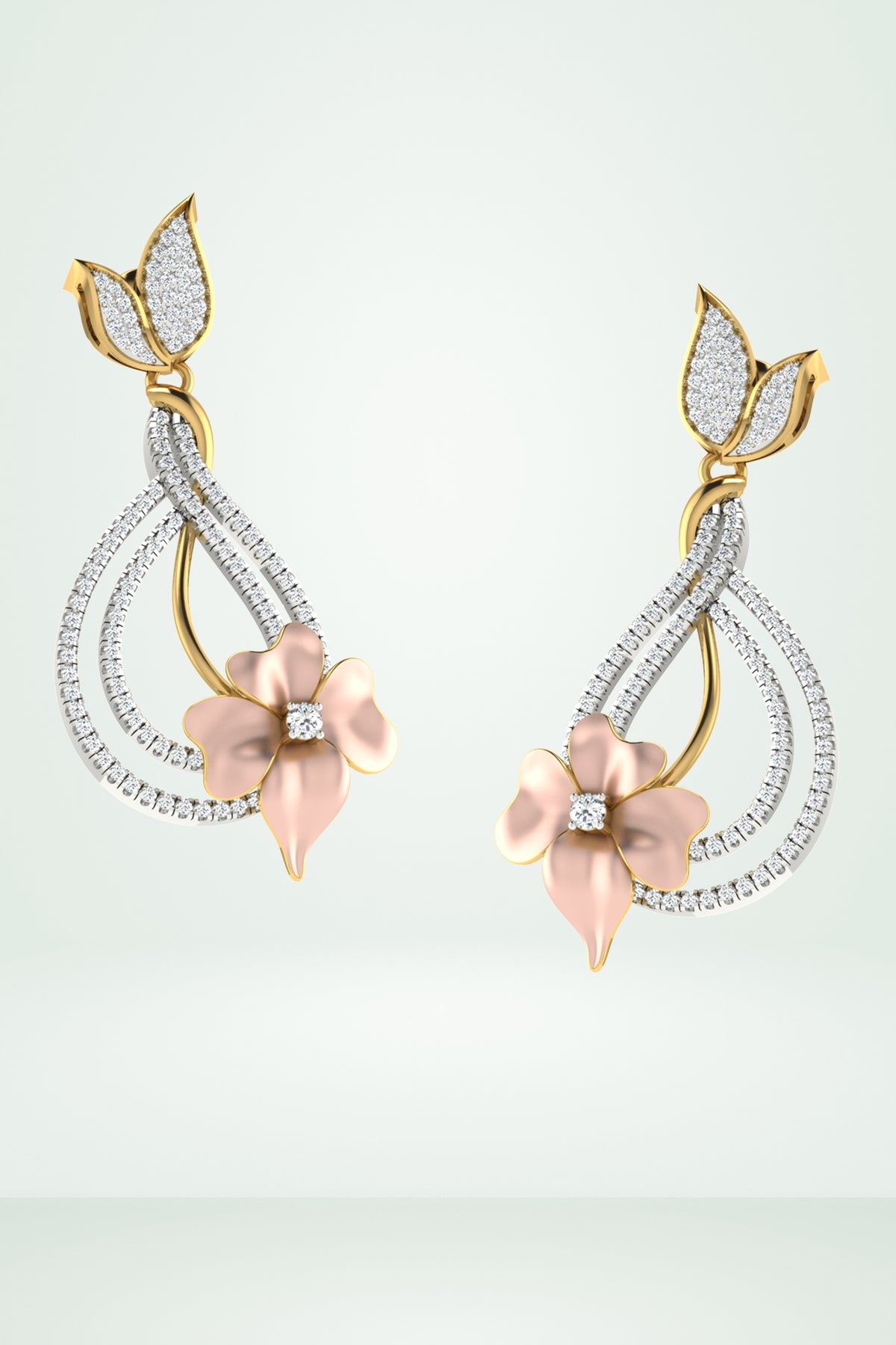 Diamond Teardrop With Floral Accent Earring