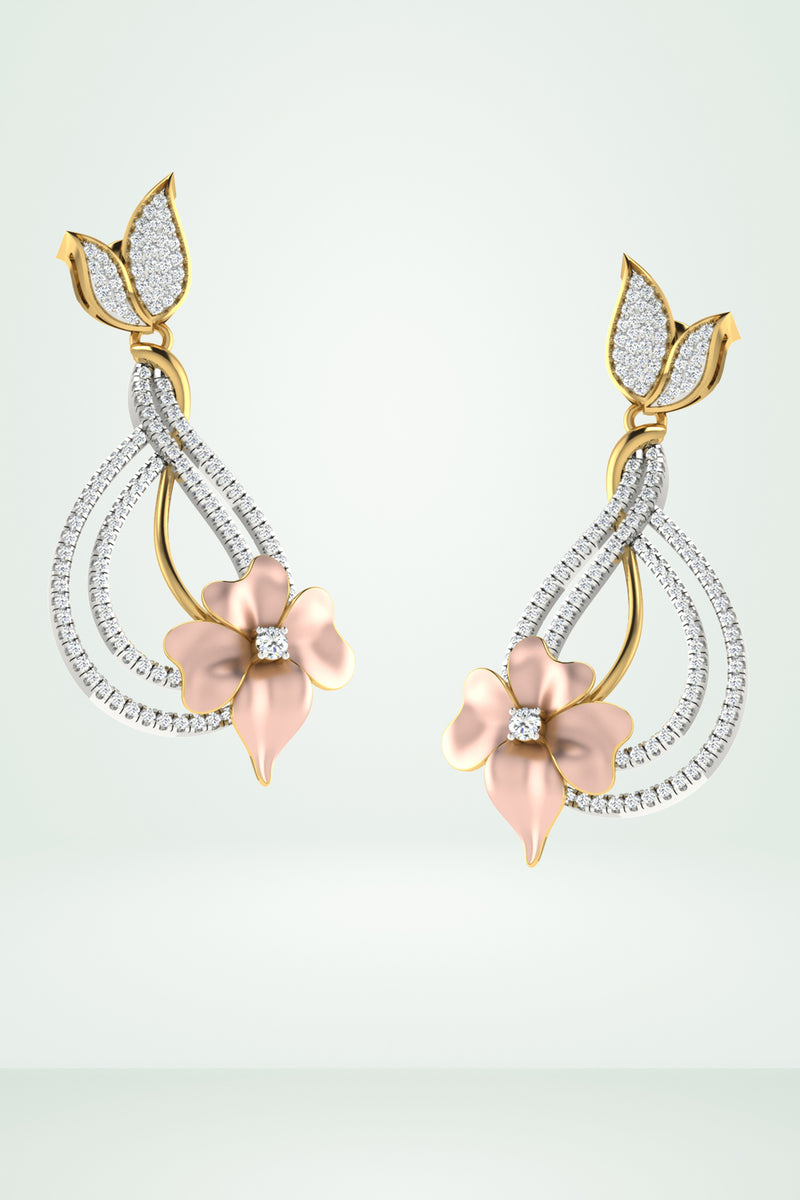 Diamond Teardrop With Floral Accent Earring