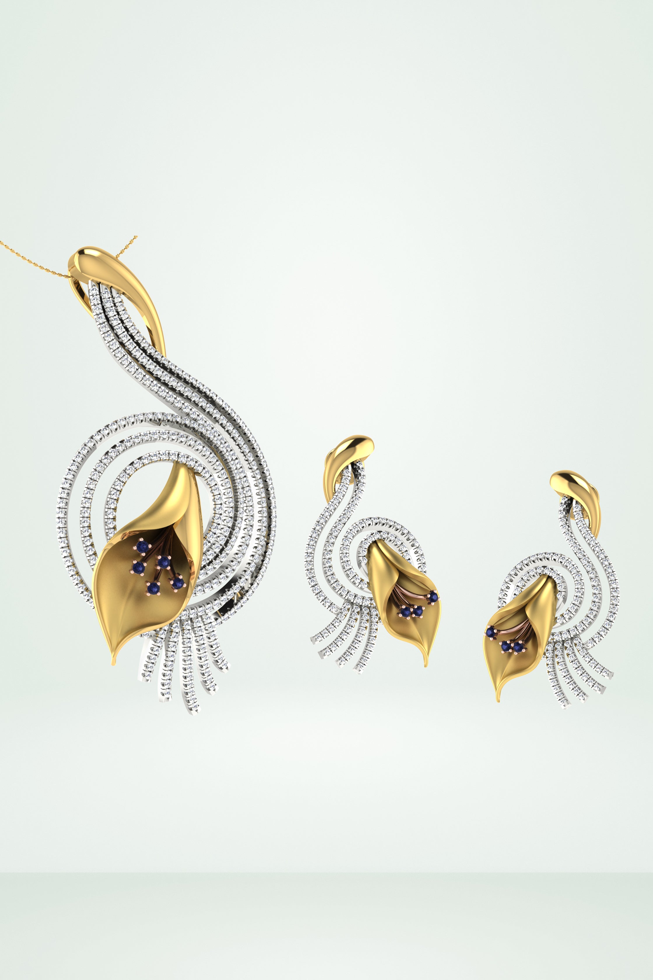 Riaagh Contemporary Diamond River Pendant Set