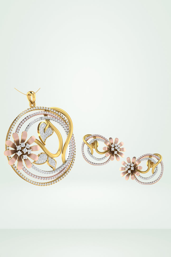 Riaagh Modern Abstract Flower & Swirl Diamond Pendant Set