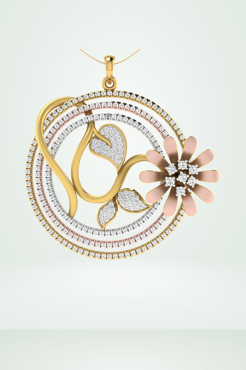 Modern Abstract Flower & Swirl Diamond Pendant