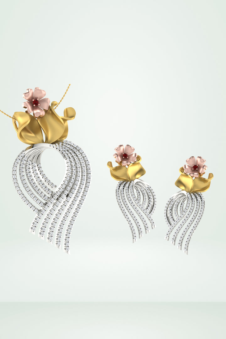 Riaagh Royal Flower Diamond Basket Tassel Pendant Set