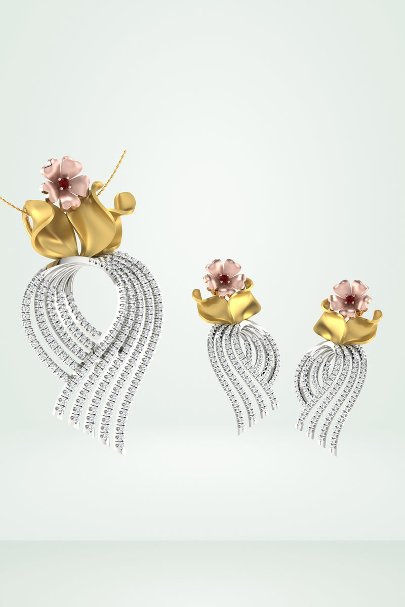 Royal Flower Diamond Basket Tassel Pendant Set