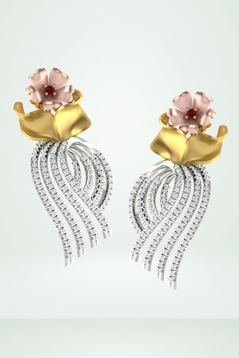 Royal Flower Diamond Basket Tassel Earring