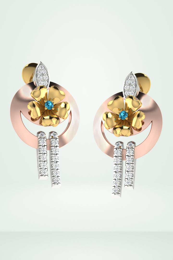 Riaagh Gold Floral Drop Earring With Diamond Tassels