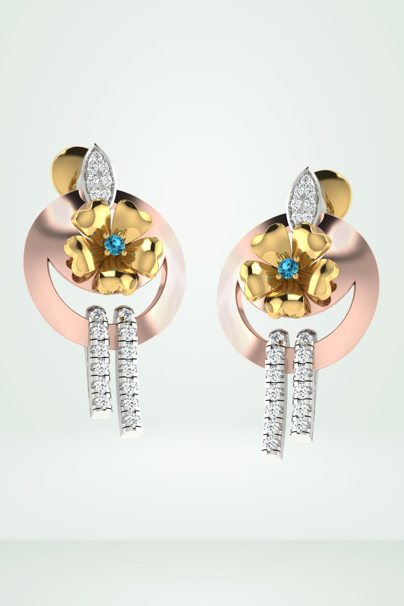 Gold Floral Drop Earring With Diamond Tassels