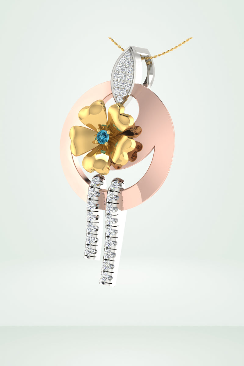 Gold Floral Drop Earring With Diamond Tassels Pendent