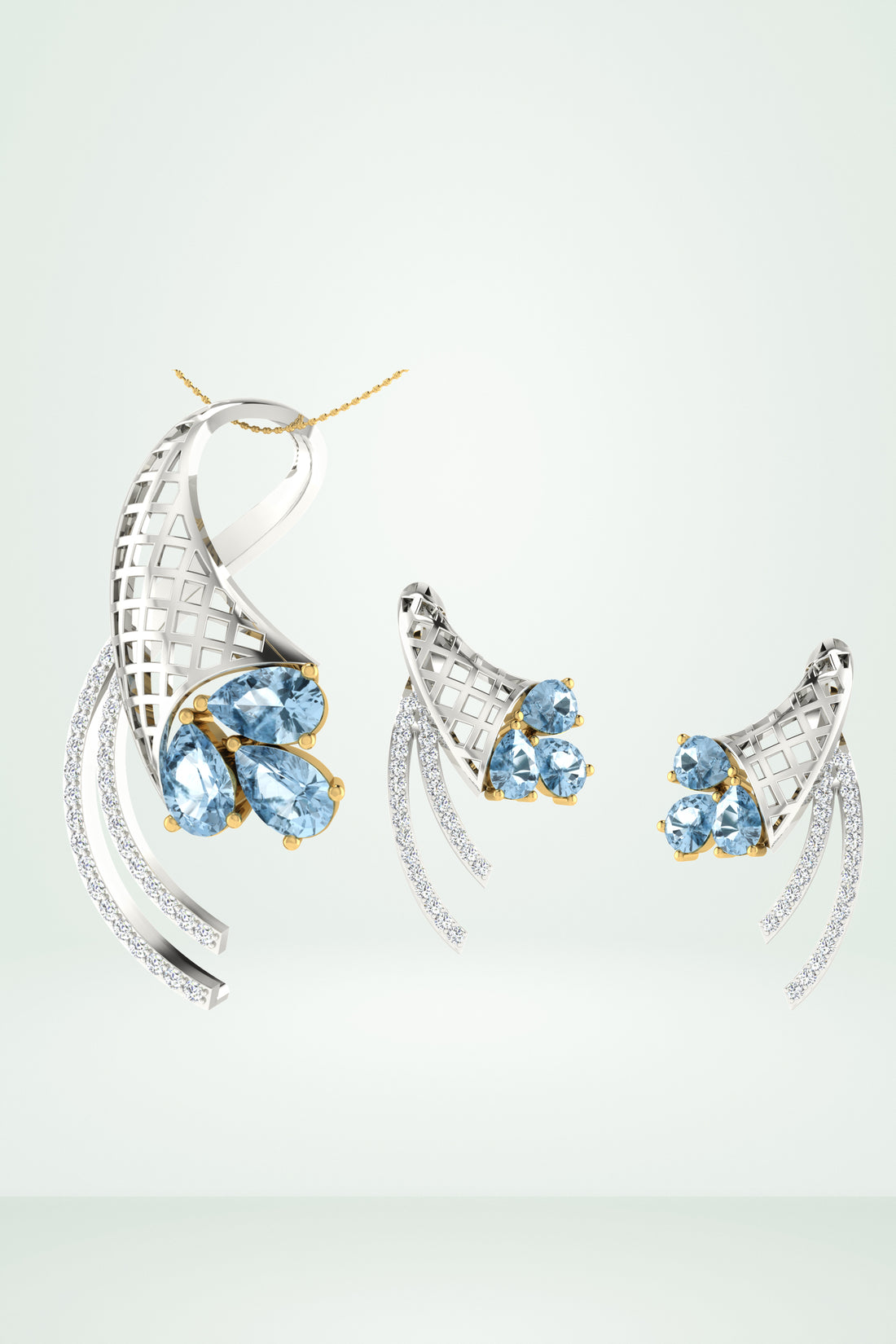 Riaagh Blue Gemstone Cluster And Swirl Pendant Set