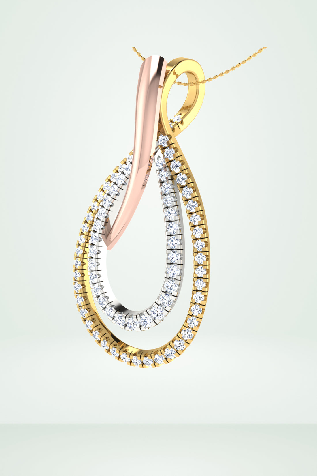 Dual-Tone Pave Diamond Teardrop Pendant