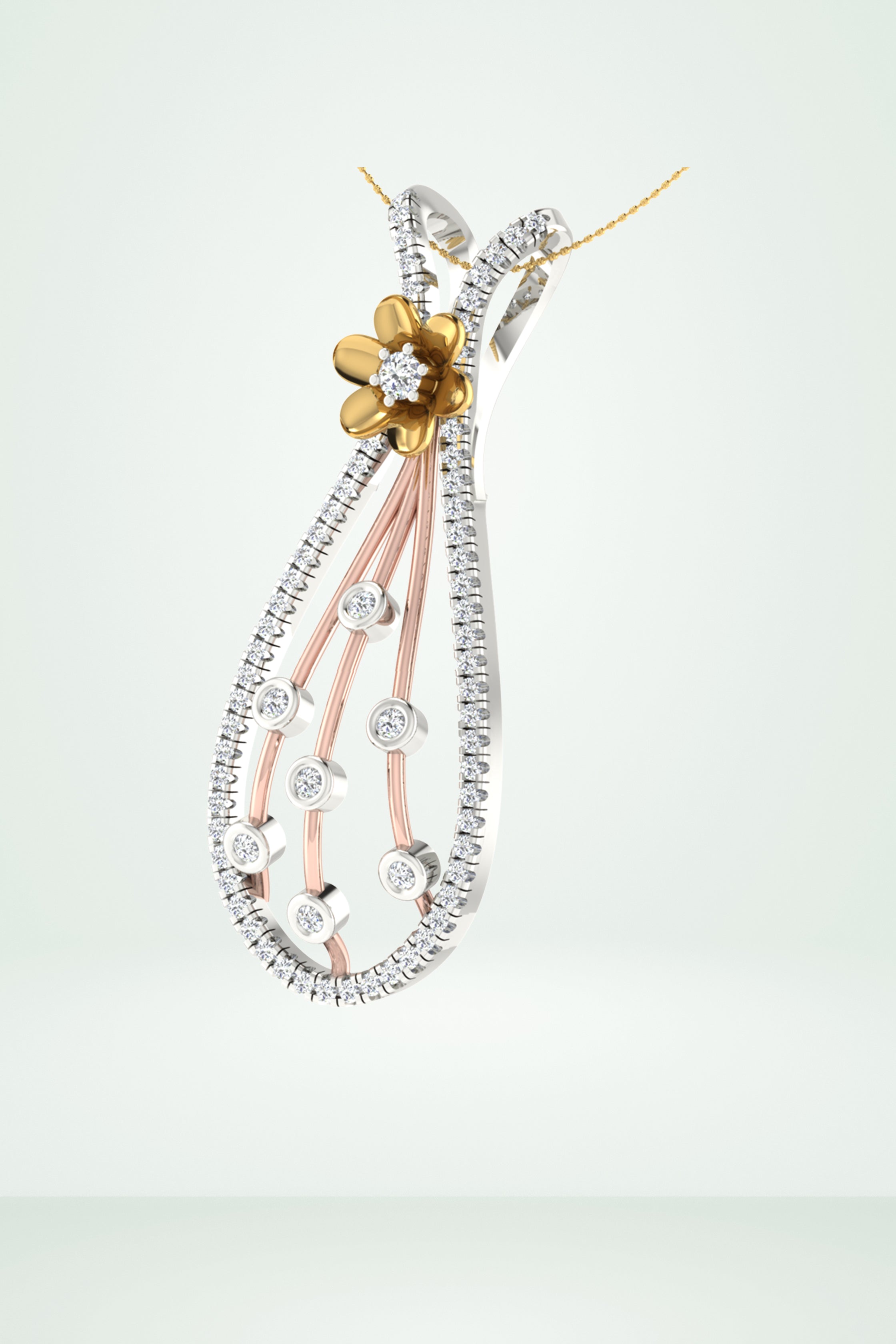 Statement Two-Tone Floral Diamond Dangle Pendant