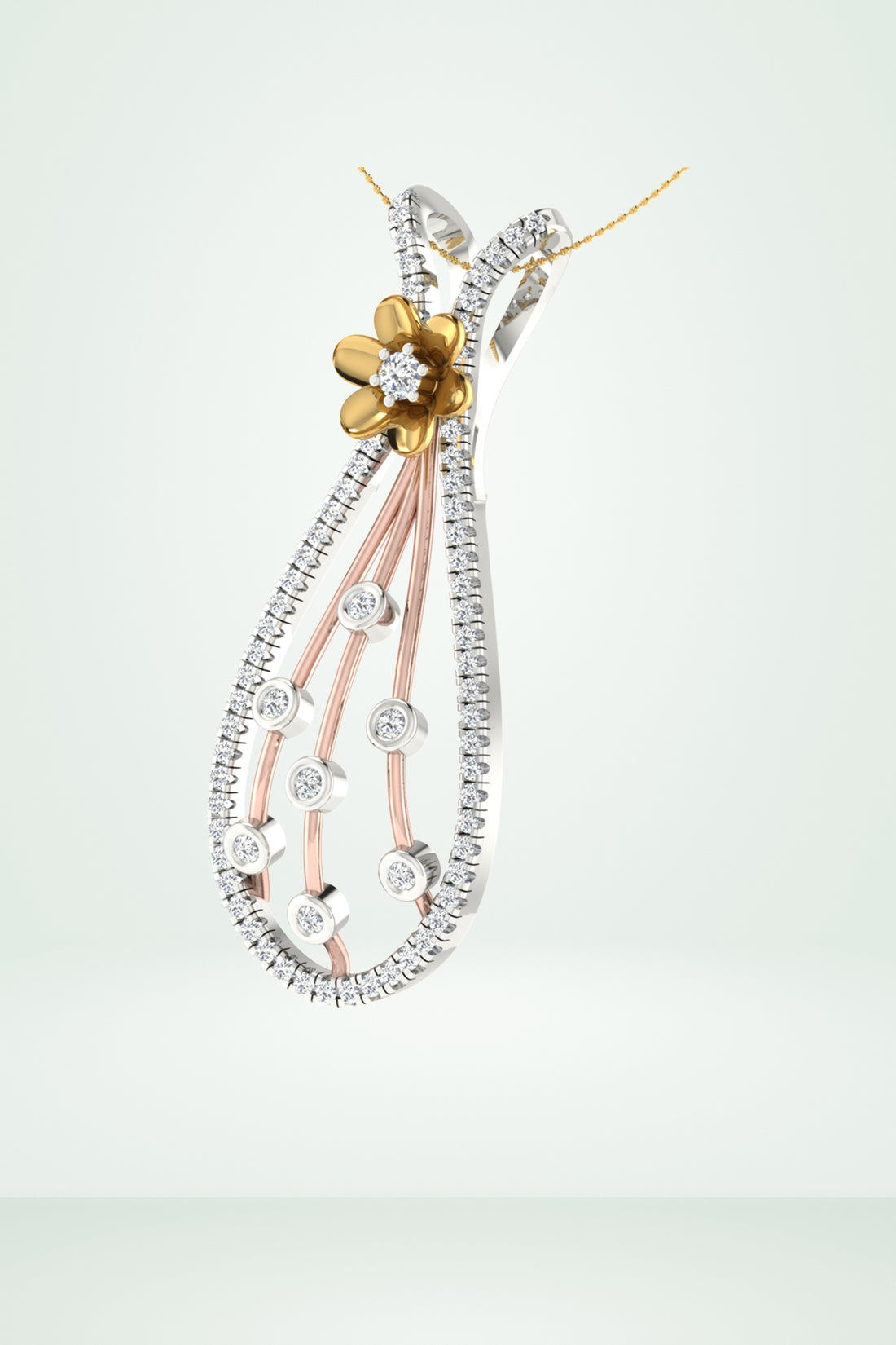 Statement Two-Tone Floral Diamond Dangle Pendant