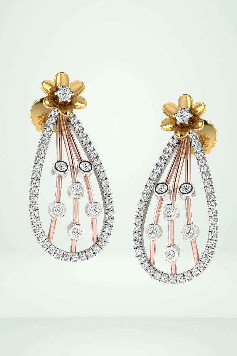 Statement Two-Tone Floral Diamond Dangle Earring