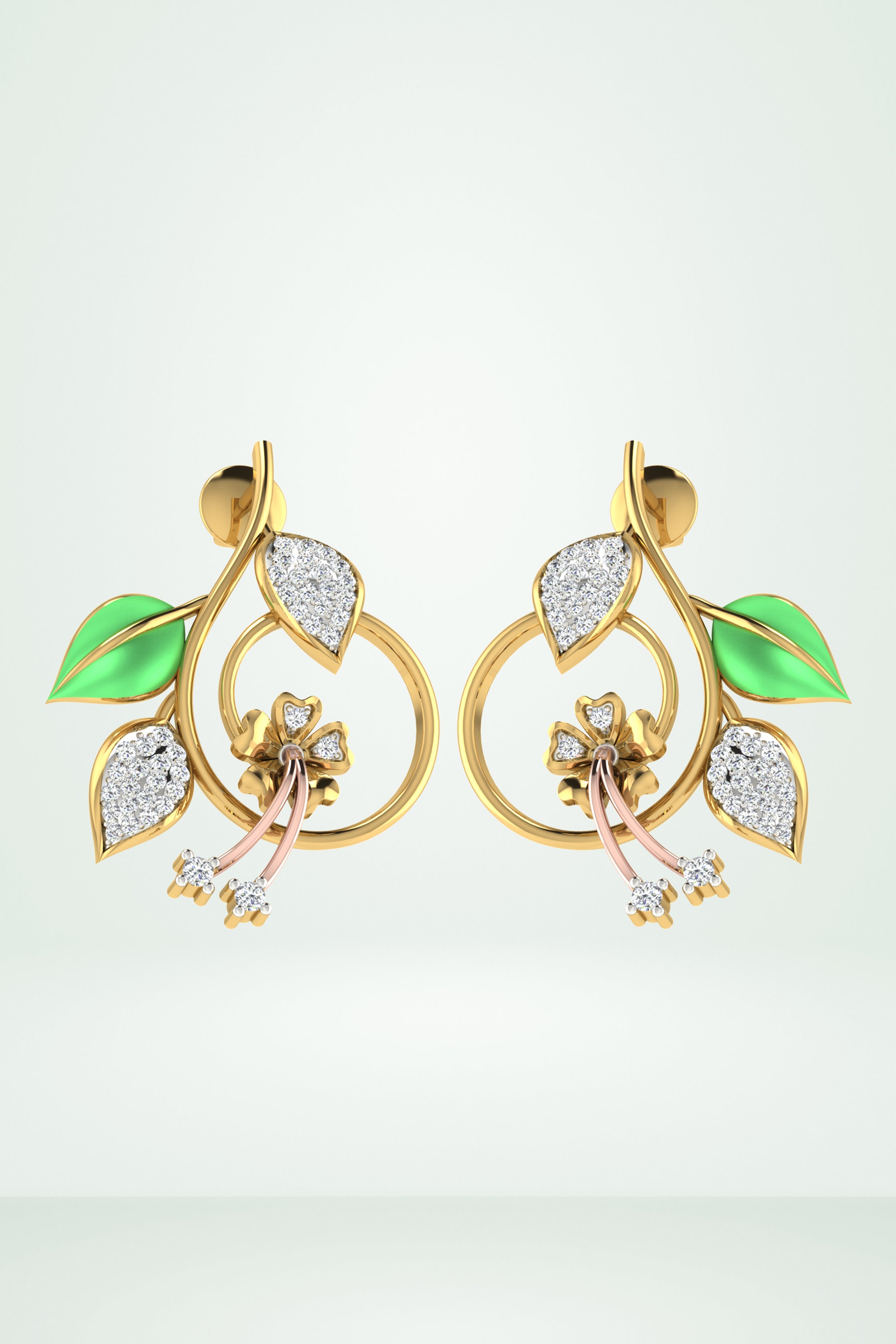 Enamel Green Leaf Drop Earring