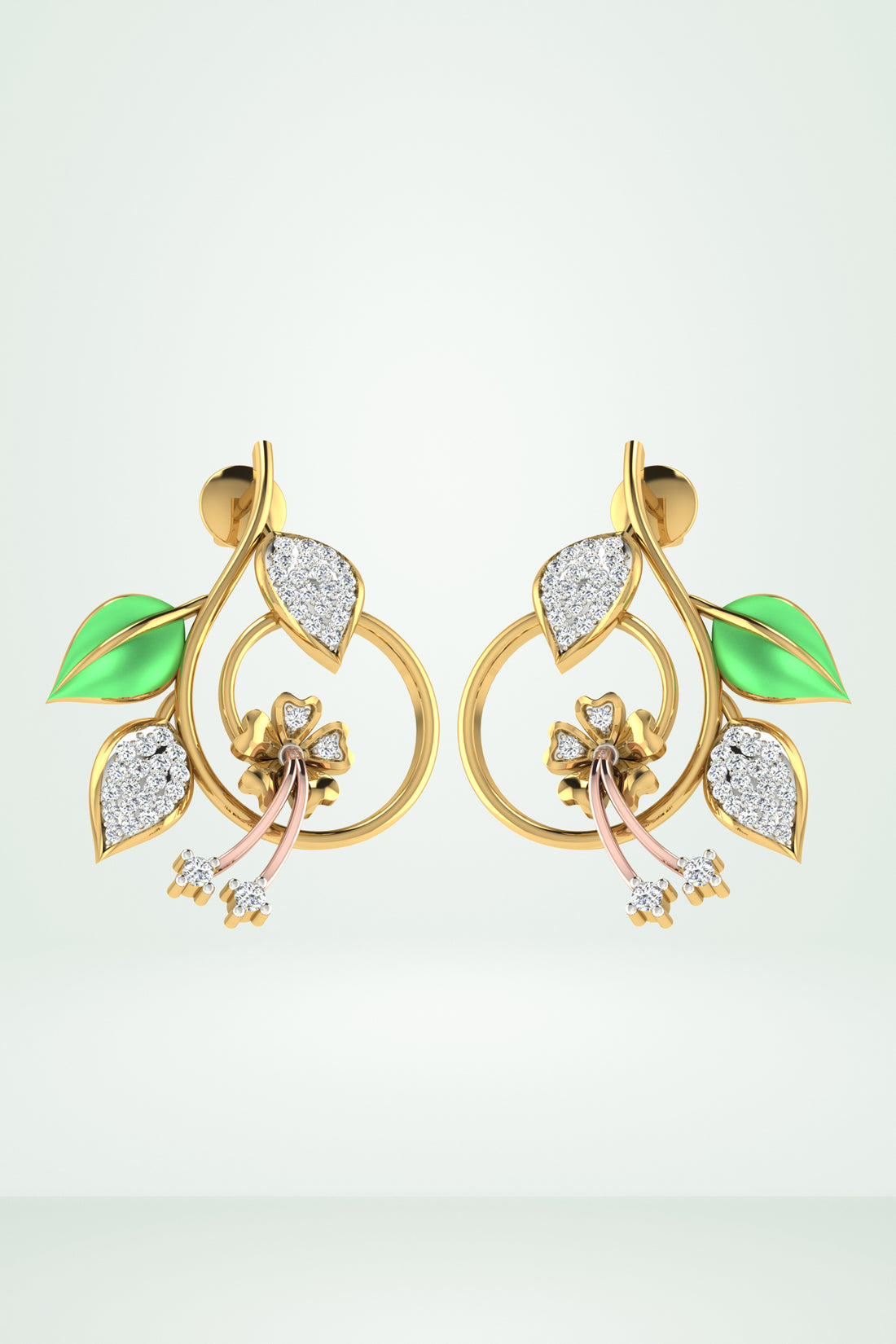 Enamel Green Leaf Drop Earring