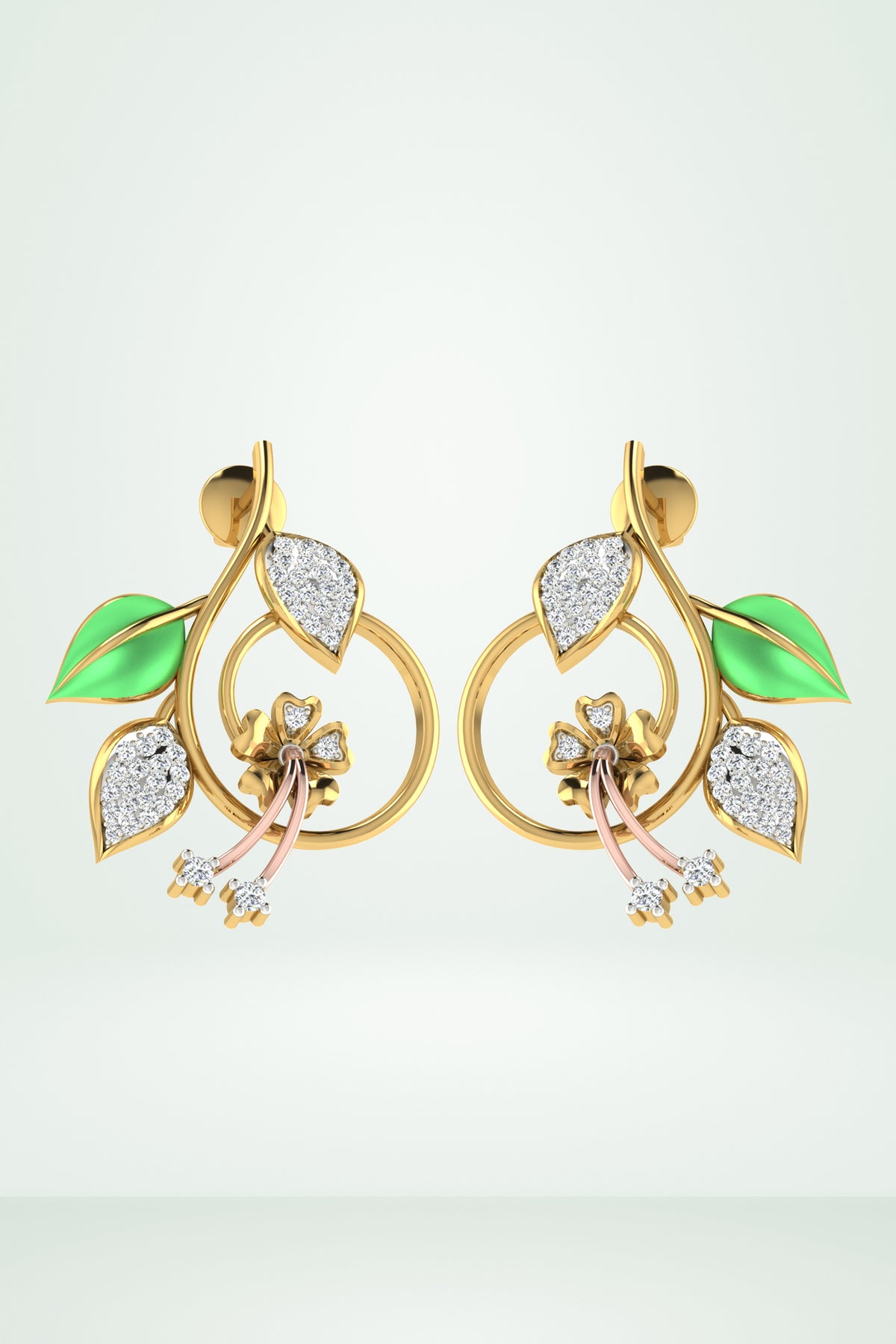 Enamel Green Leaf Drop Earring