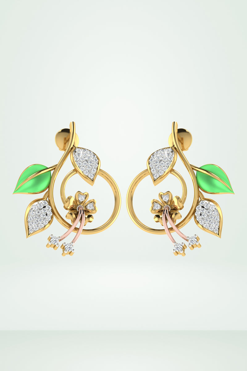 Enamel Green Leaf Drop Earring