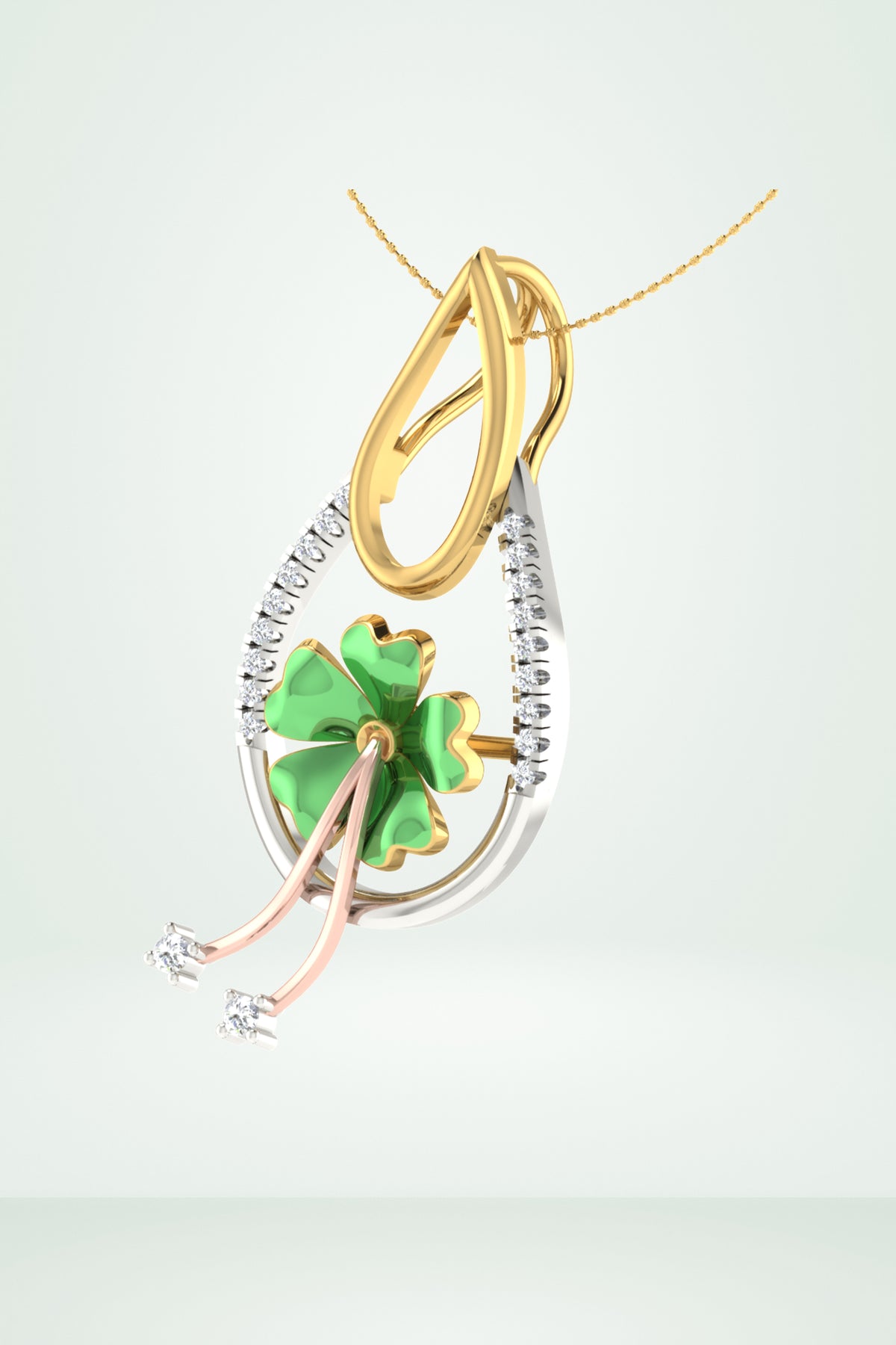 Enamel Green Four Leaf Clover Pendant