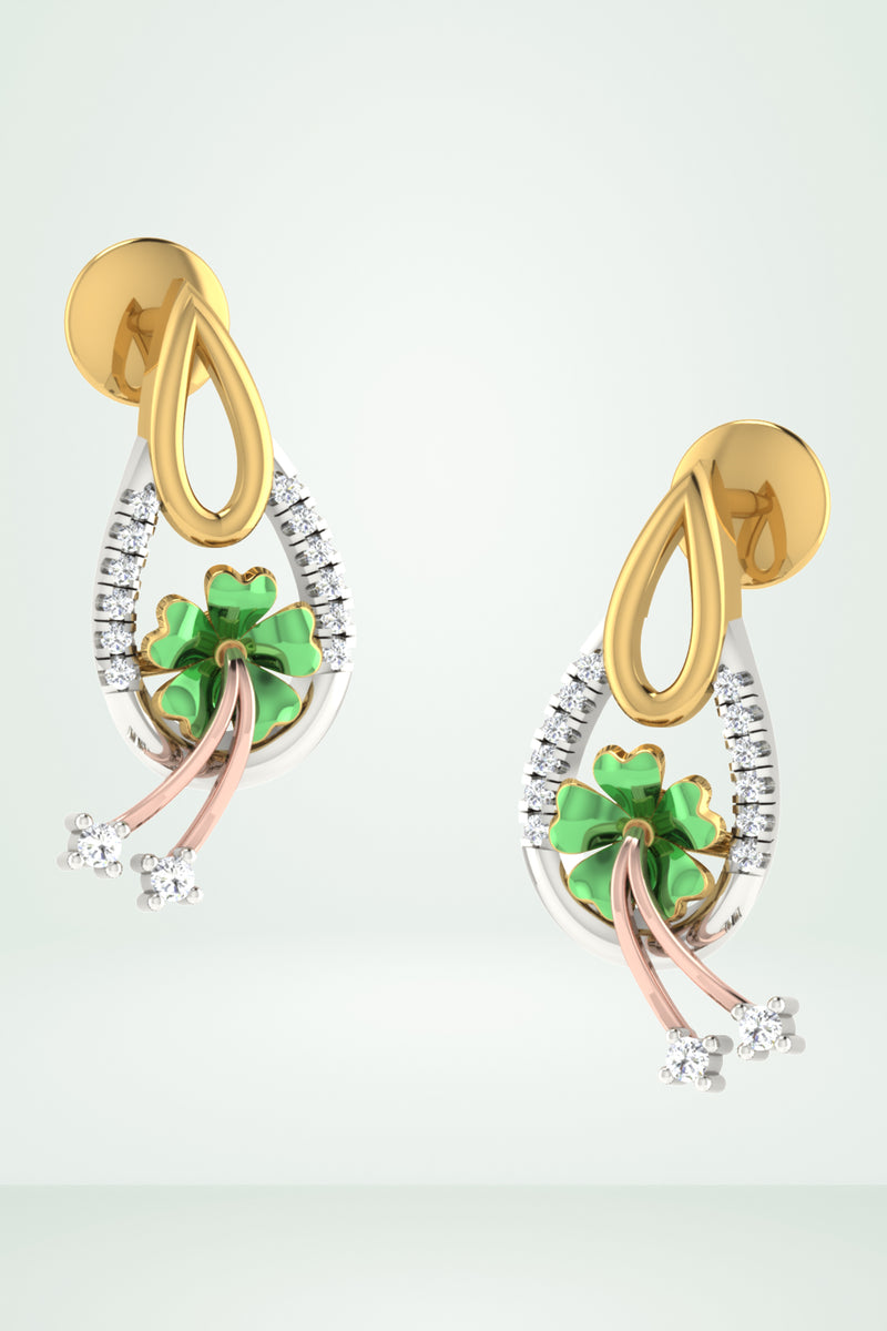 Enamel Green Four Leaf Clover Earring