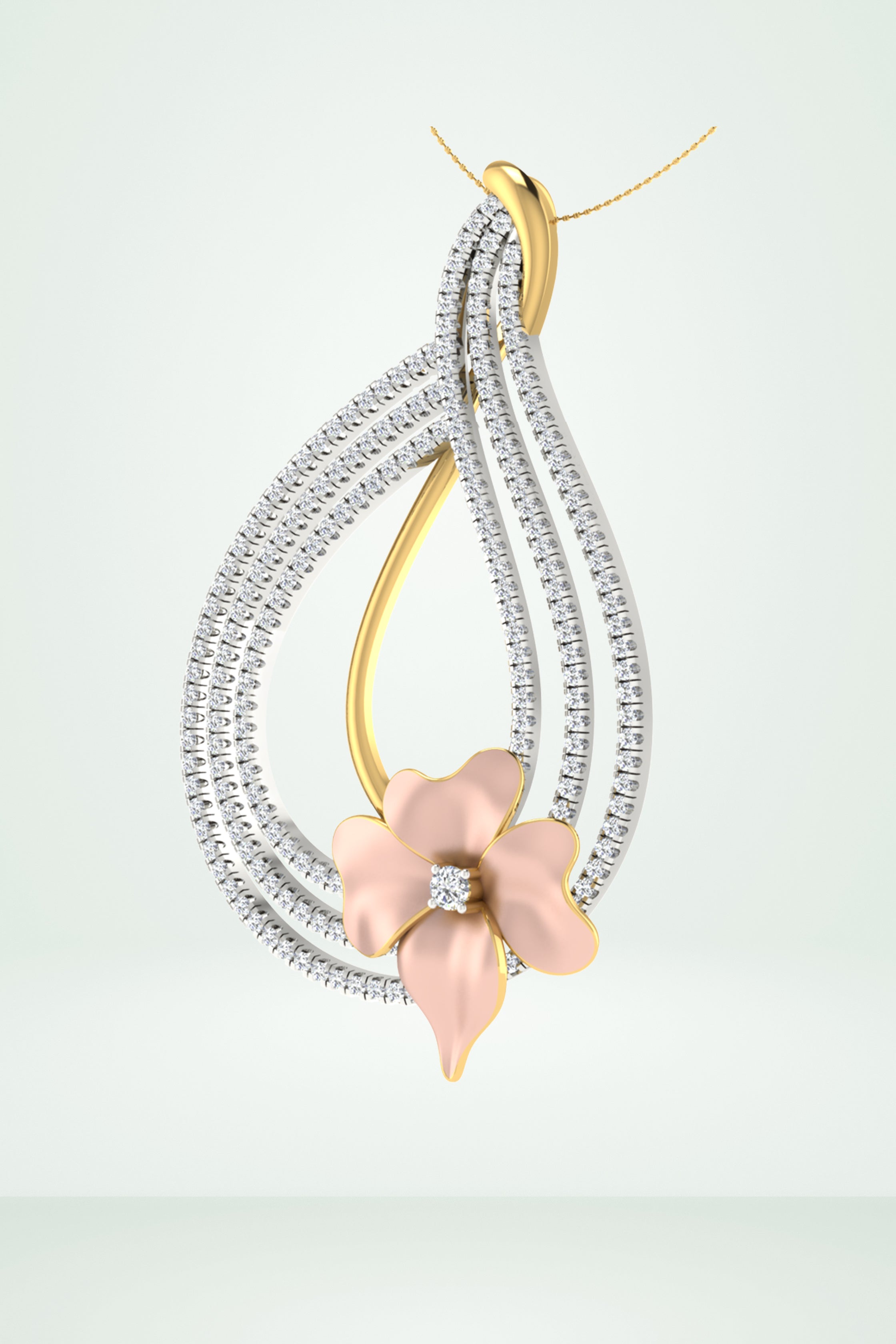 Diamond Teardrop With Floral Accent Pendant