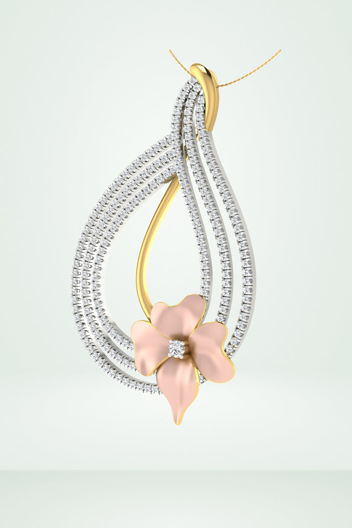 Diamond Teardrop With Floral Accent Pendant
