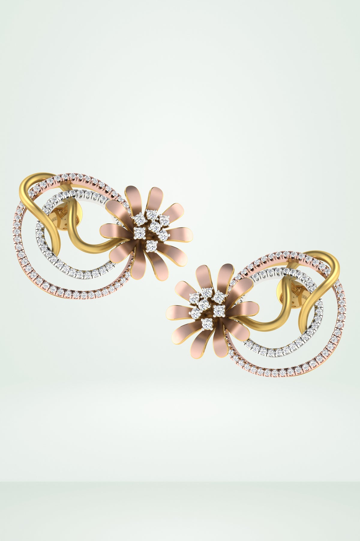Modern Abstract Flower & Swirl Diamond Earring