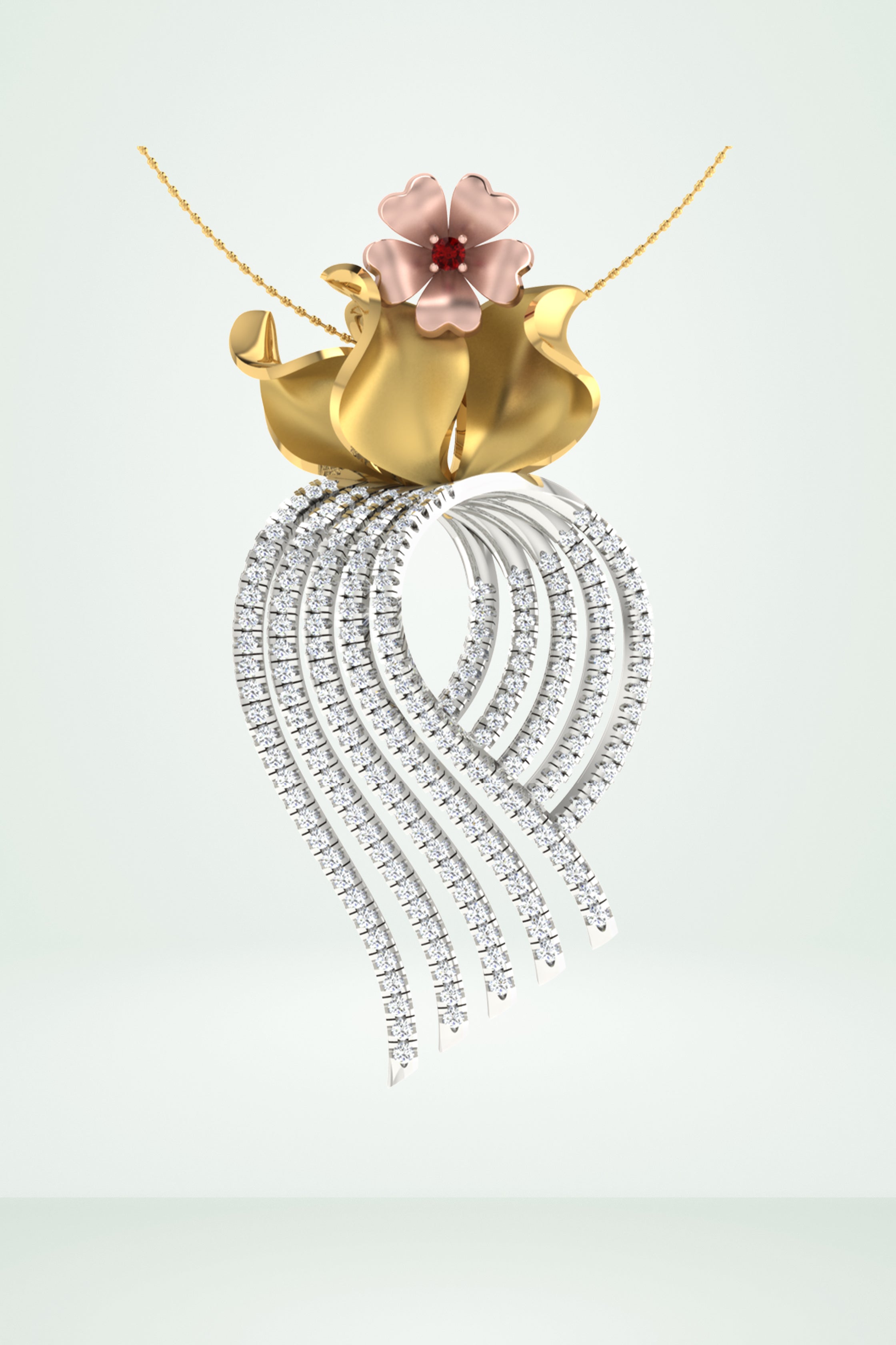 Royal Flower Diamond Basket Tassel Pendant