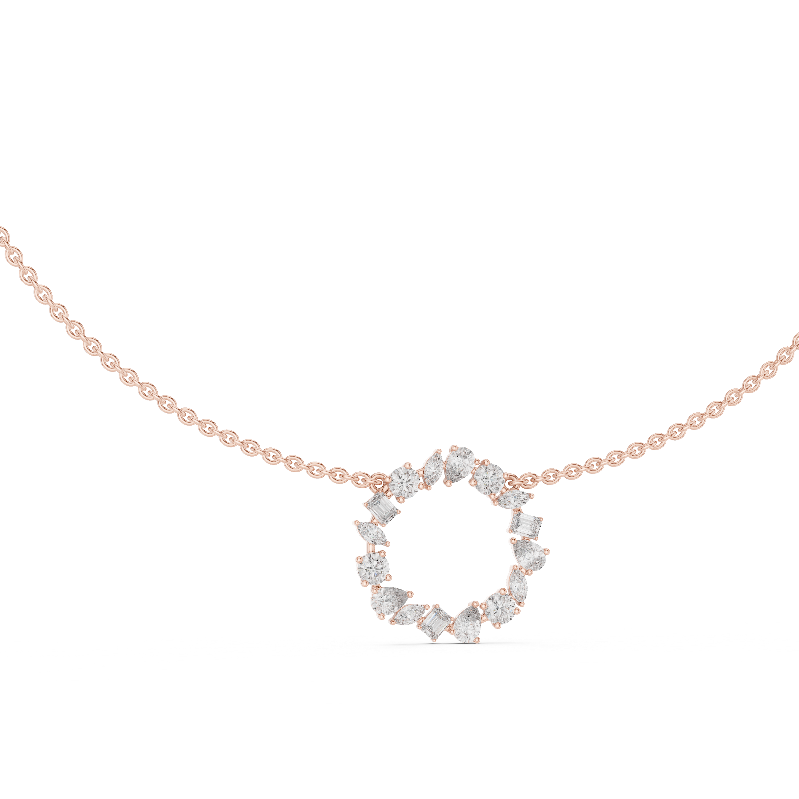 Mixed Cut Diamond Wreath Necklace