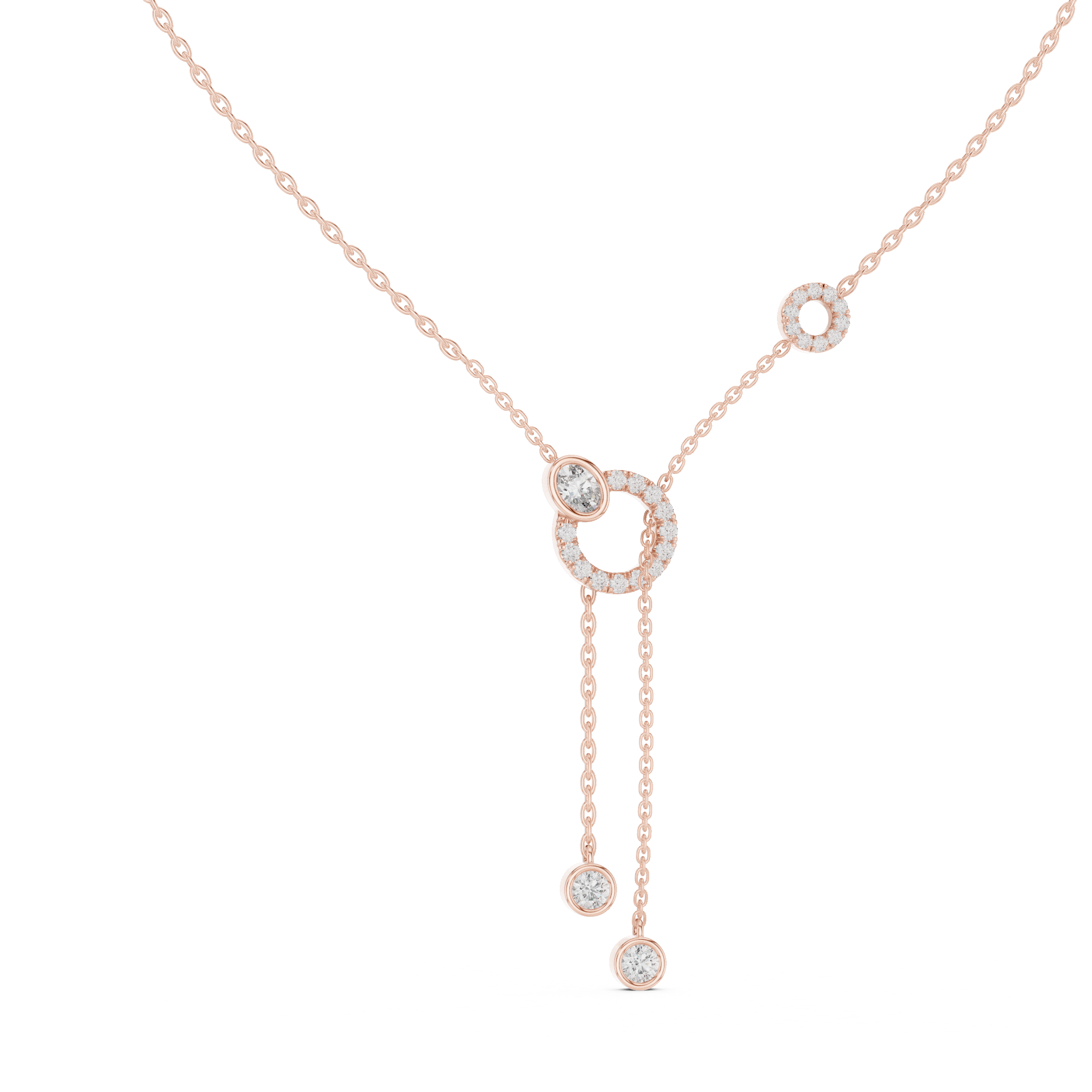 Pave Circle & Solitaire Drop Lariat Necklace