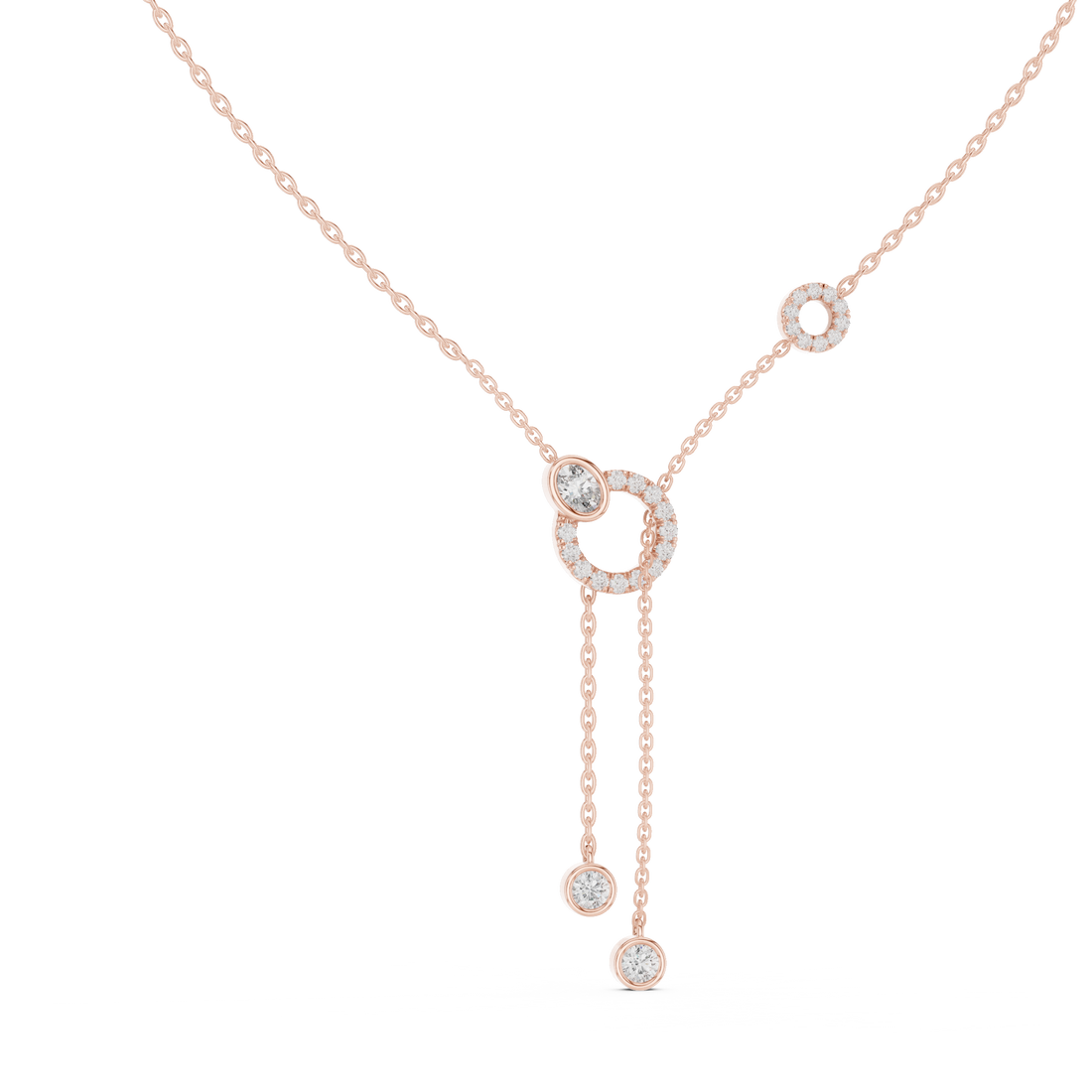 Pave Circle & Solitaire Drop Lariat Necklace
