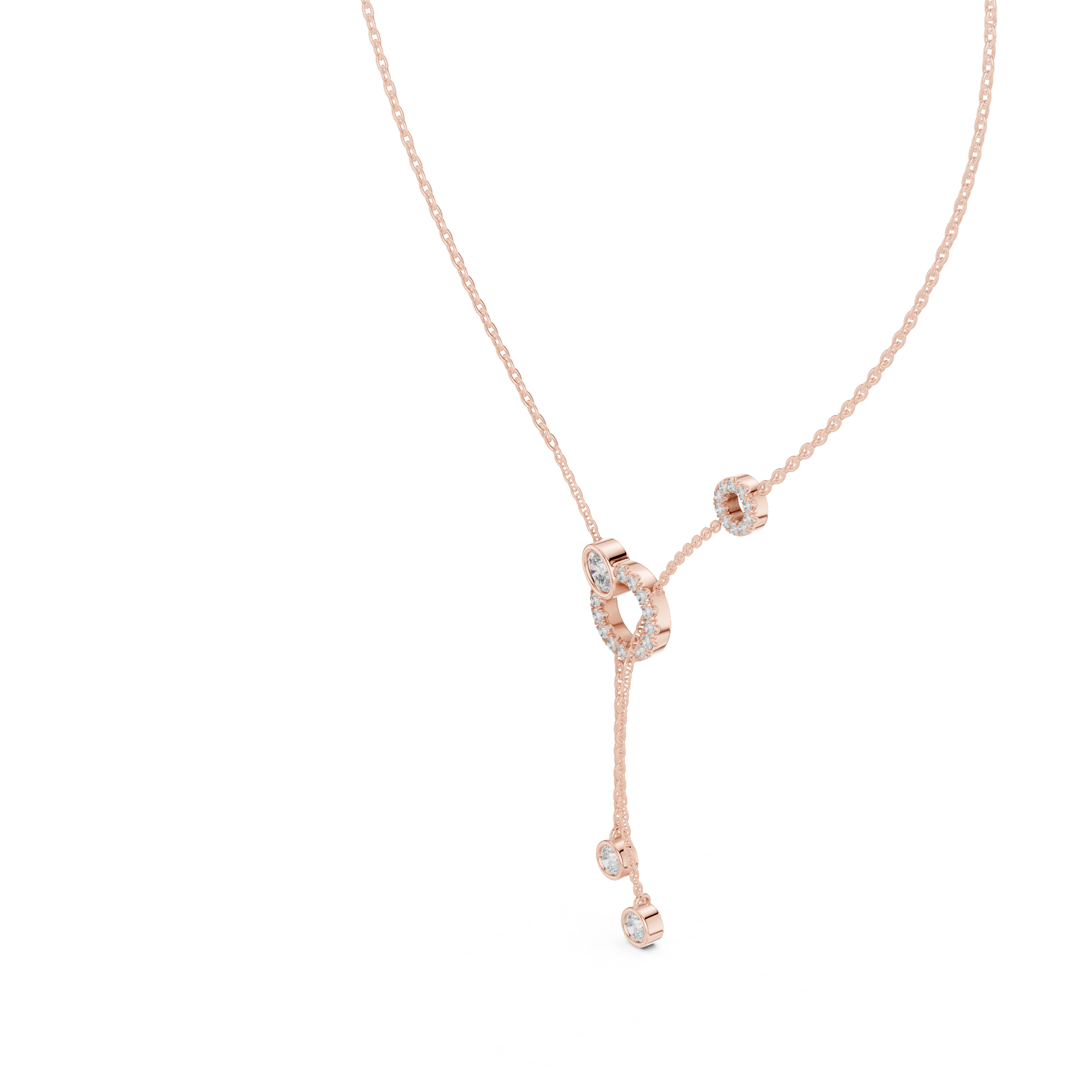 Pave Circle & Solitaire Drop Lariat Necklace