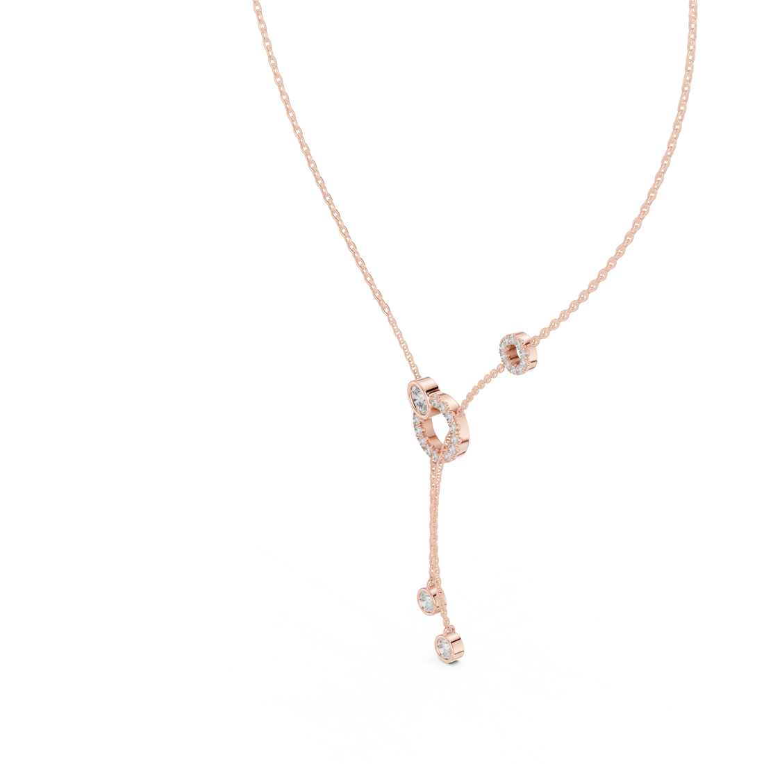 Pave Circle & Solitaire Drop Lariat Necklace