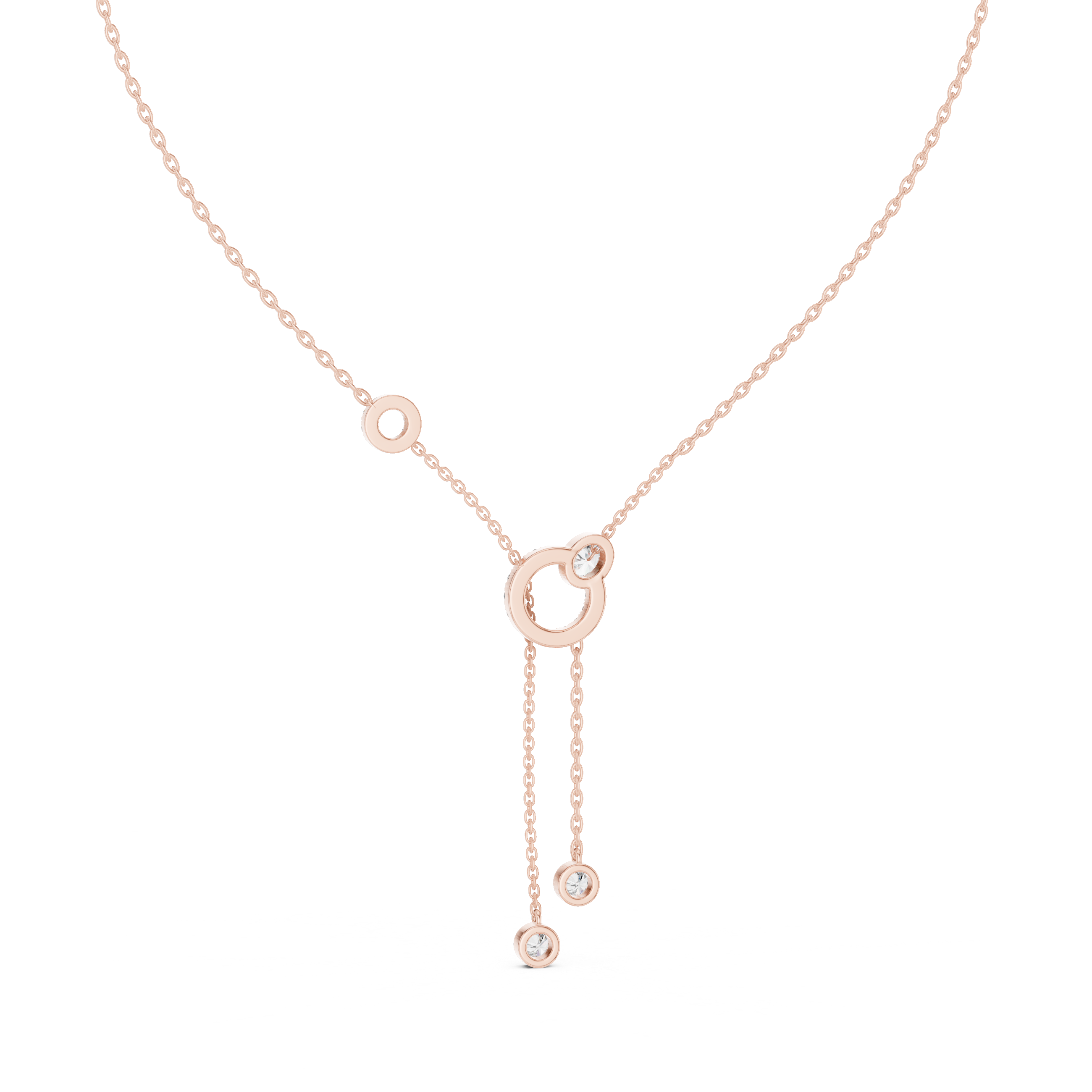Pave Circle & Solitaire Drop Lariat Necklace